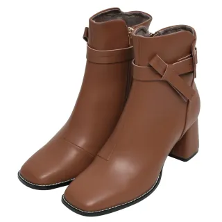 【Ann’S】ANNSTAR 春妞聯名-法式香頌2WAY可拆繫帶方頭短靴6.5cm(棕)