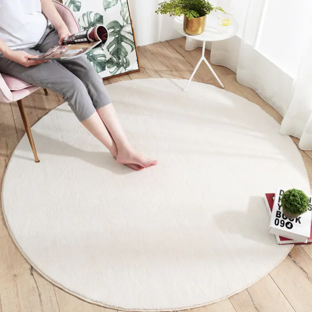 【凡尼塔】羊羔絨素色圓形地毯(160cm 北歐 仿羊絨 短毛 簡約 保溫保暖 白色 房間  床邊 臥室 抓周 地墊)