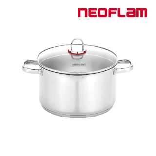【NEOFLAM】Inox系列24cm不鏽鋼雙耳湯鍋+玻璃蓋(食品級SUS304不鏽鋼)