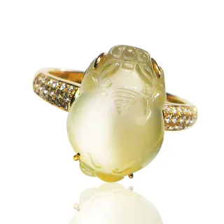 【A1 寶石】收藏級玻璃種翡翠起螢光貔貅鑽石戒子-天然緬甸A貨(6-BR)