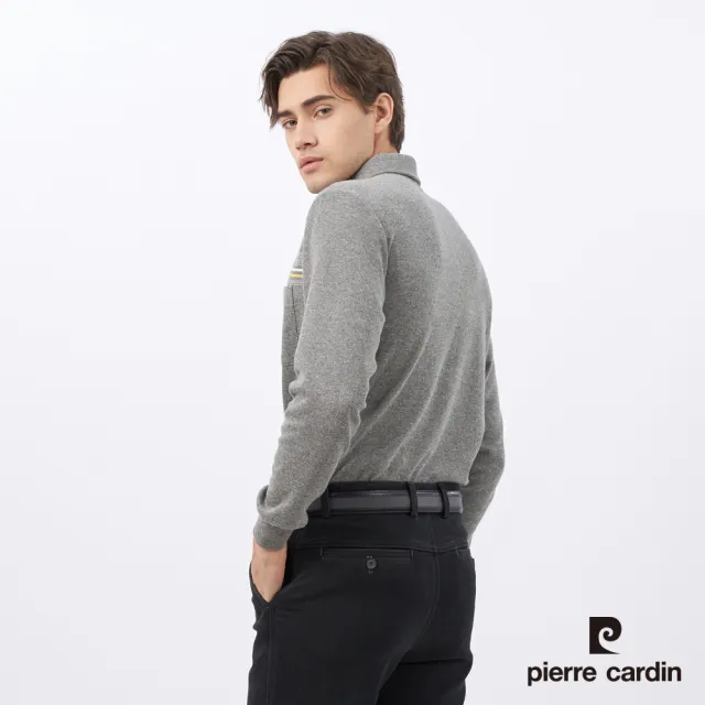 【pierre cardin 皮爾卡登】商務休閒 男款 棉質混紡刷毛大定位條長袖POLO衫-灰色(5235273-95)