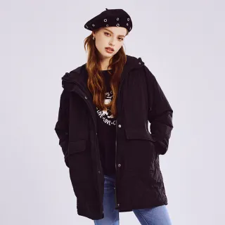【BRAPPERS】女款 連帽長版鋪棉外套(黑)