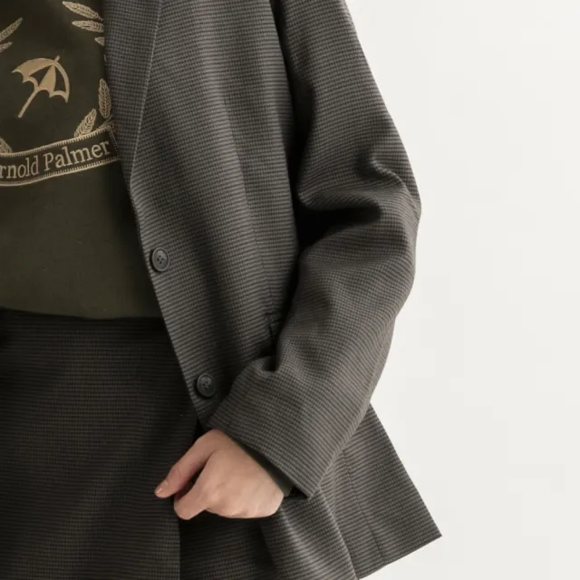 【Arnold Palmer 雨傘】女裝-復古千島格紋西裝外套(深咖啡色)