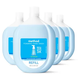 【method 美則】泡沫洗手露-補充瓶828ml*4(海藍礦物 粉紅葡萄柚 薰衣草 水甜心 清泉)