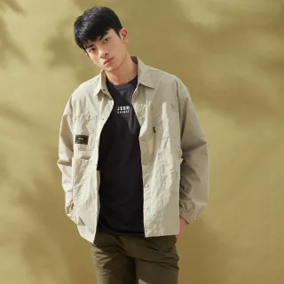 【JEEP】男裝 多口袋工裝機能長袖襯衫外套(卡其)