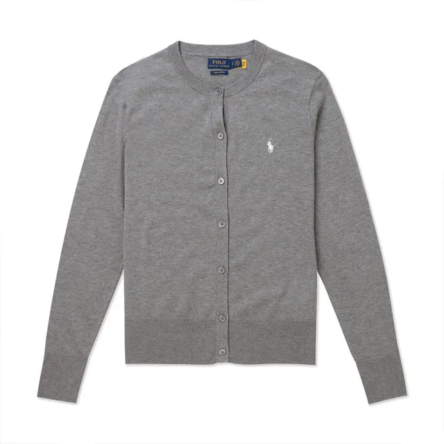 【RALPH LAUREN】RL POLO 經典刺繡小馬開襟針織外套-女-灰色 上衣(平輸品/)
