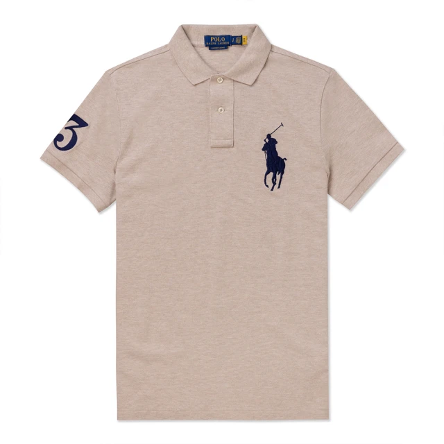 RALPH LAUREN RL POLO 經典刺繡大馬短袖POLO衫 上衣-燕麥色(CUSTOM SLIM FIT/精選舒適/平輸品)