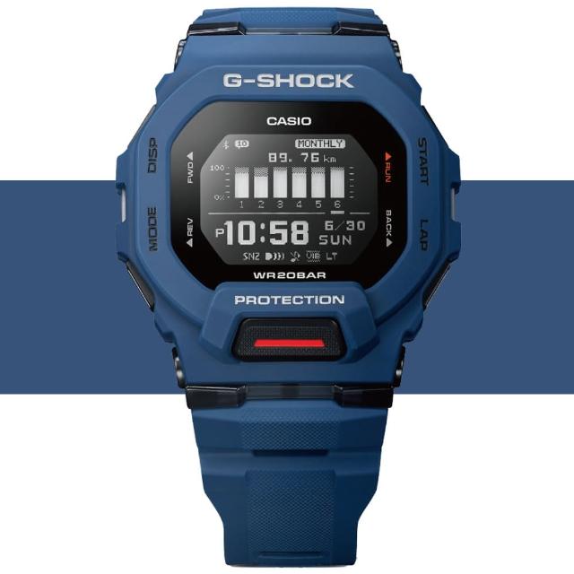 【CASIO 卡西歐】G-SHOCK 藍牙連線 方形電子運動腕錶 七夕 情人節 送禮(GBD-200-2)
