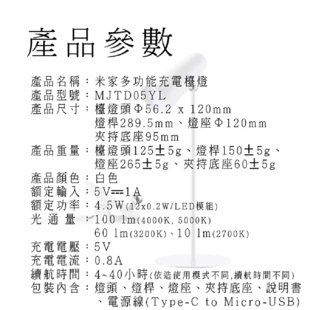 【小米】米家多功能充電檯燈(小米充電檯燈 小米充電台燈 多功能檯燈 米家檯燈 手電筒 夾式檯燈 檯燈)