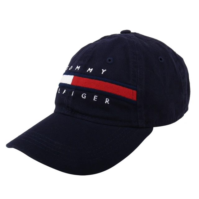 【Tommy Hilfiger】經典紅白槓字母繡線棒球帽(海軍藍)