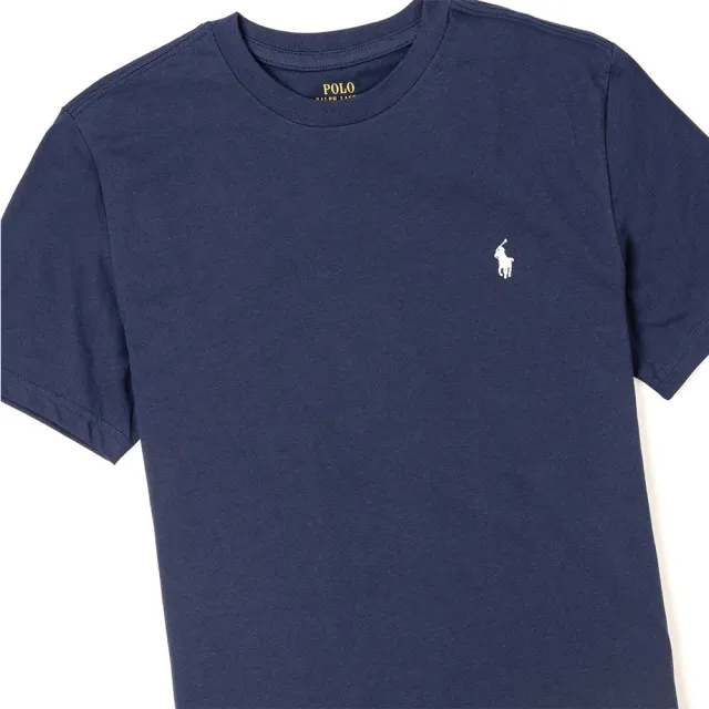 【RALPH LAUREN】RL POLO 經典圓領小馬素面短袖T恤 上衣-青年款-深藍色(平輸品)