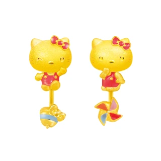 【Just Gold 鎮金店】Hello Kitty回味童年 純金耳環(雙邊不對稱設計)