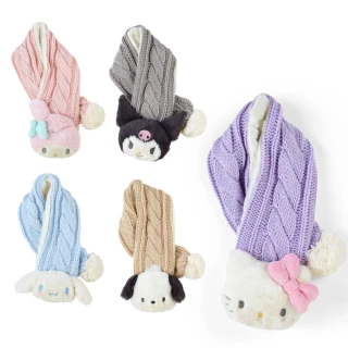 【小禮堂】三麗鷗 兒童大頭造型針織短圍巾 - 冬日特輯 Kitty 美樂蒂 酷洛米(平輸品)