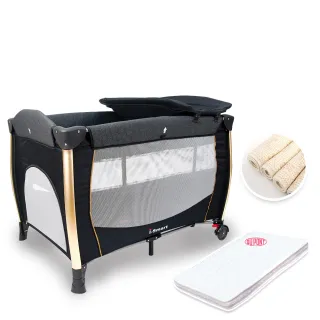 【i-smart】雙層折疊嬰兒床+杜邦床墊+尿墊三件組(附收納袋和尿布台)