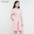 【JESSICA】優雅甜美V領收腰百褶裙擺雪紡洋裝J30446（粉）