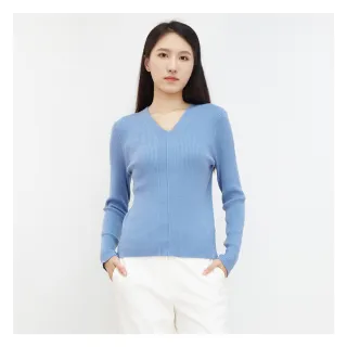 【JESSICA】簡約百搭舒適修身V領長袖針織衫J30534（藍）