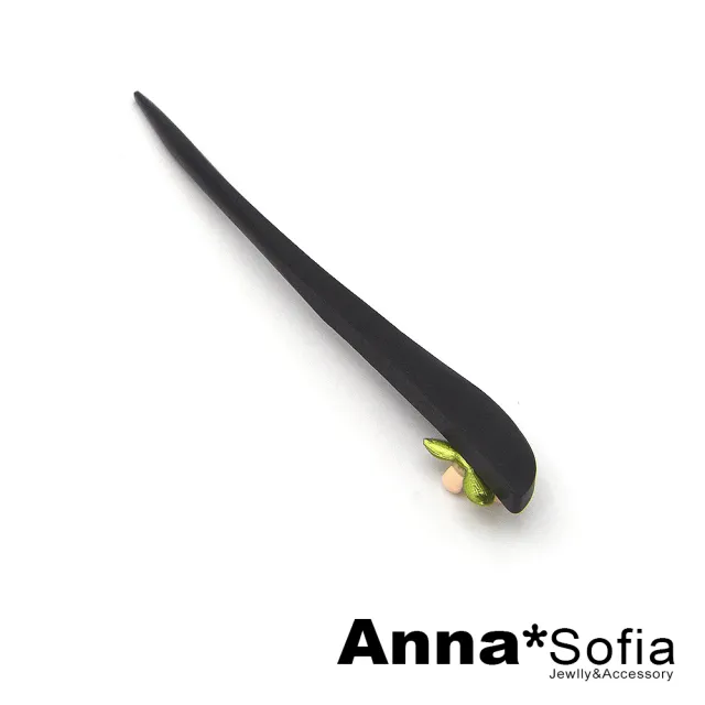 【AnnaSofia】長型髮簪髮插盤髮器-古風桅子花木簪 現貨(黑系)