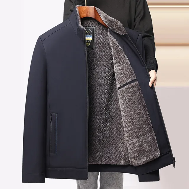 【米蘭精品】加絨外套休閒夾克(加厚防寒免燙立領男外套2色74hi12)