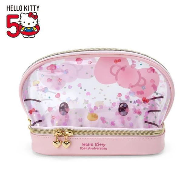 小禮堂 Hello Kitty 透明貝殼拉鍊化妝包 - 50