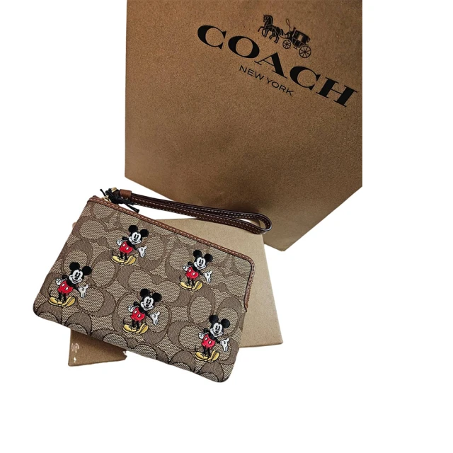 COACHCOACH coach&迪士尼100th 限量滿版米奇提緹花小手拿禮盒組贈原廠紙袋(迪士尼米奇小手拿)