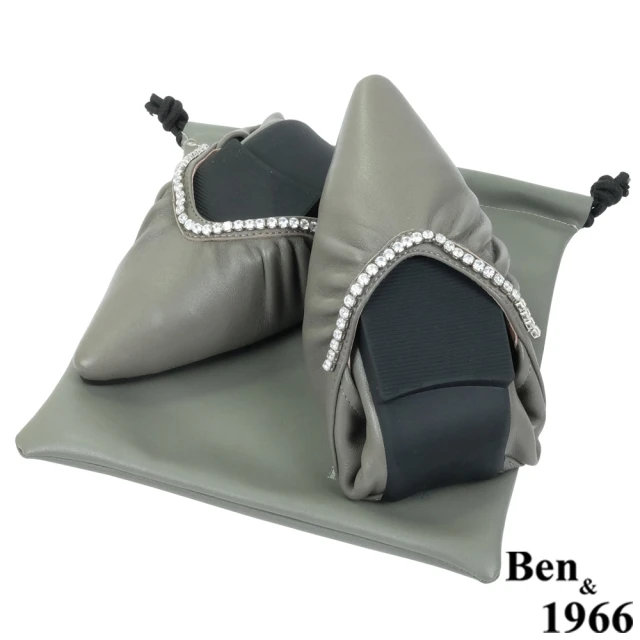 Ben&1966 Ben&1966高級羊皮時尚水鑽摺疊鞋-灰