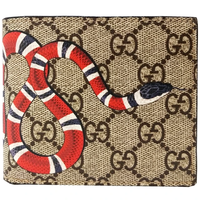 GUCCI 古馳 451268 經典雙GG Supreme SNAKE KING印花摺疊短夾(棕色)