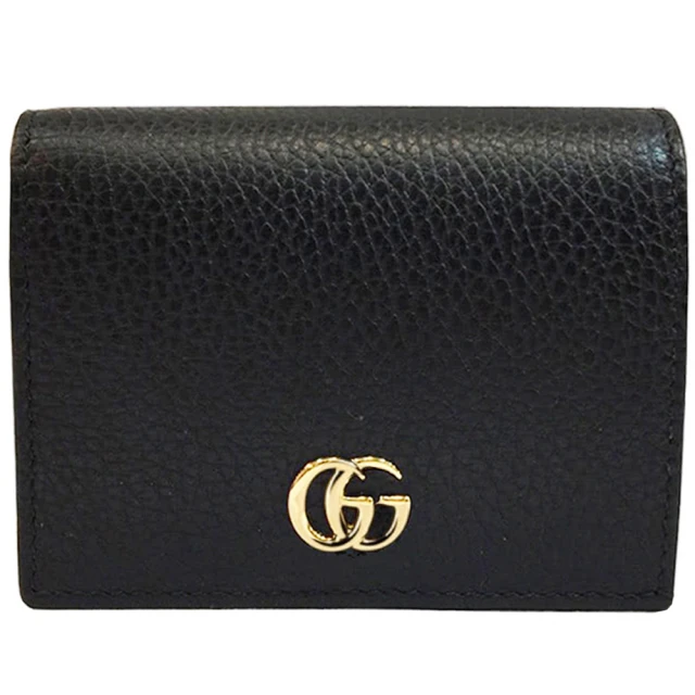 GUCCI 古馳 456126 經典金屬雙G LOGO荔枝紋牛皮暗釦萬用信用卡/短夾(黑色)