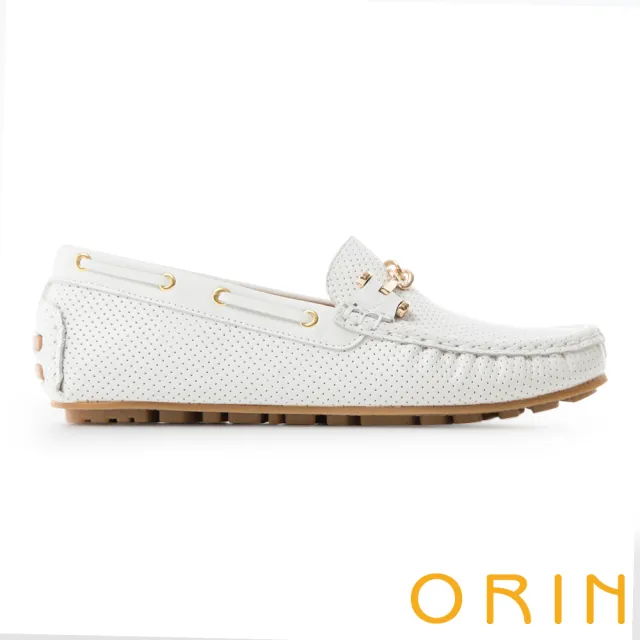 【ORIN】牛皮金屬飾釦洞洞平底鞋(白色)