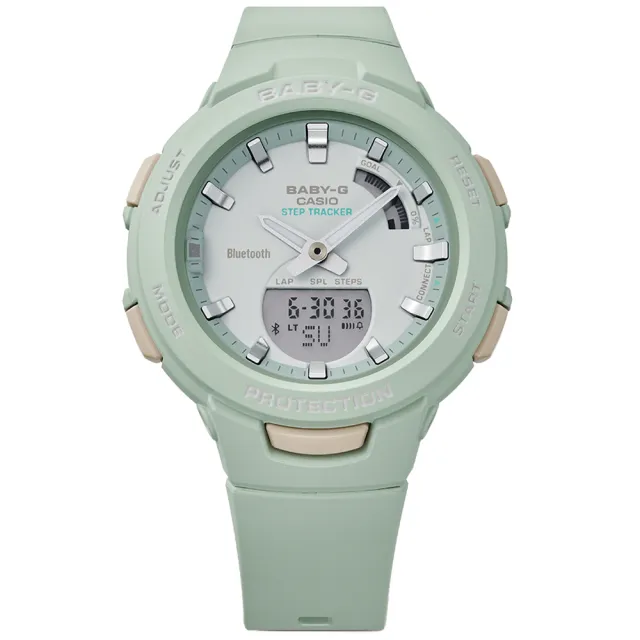 【CASIO 卡西歐】BABY-G 藍牙連線 運動雙顯腕錶 母親節 禮物(BSA-B100CS-3A)