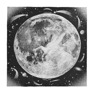 【Hermes 愛馬仕】Clair de Lune 140 cm手工捲邊喀什米爾與真絲混紡方巾(黑/白)