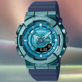 【CASIO 卡西歐】G-SHOCK WOMEN 時尚金屬雙顯腕錶 母親節 禮物(GM-S110LB-2A)