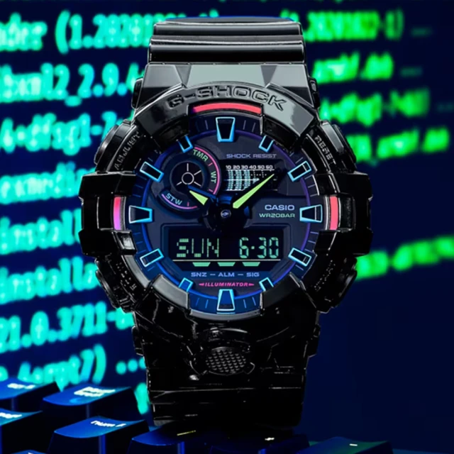 【CASIO 卡西歐】G-SHOCK 虛擬彩虹系列 多彩光譜雙顯腕錶 母親節 禮物(GA-700RGB-1A)