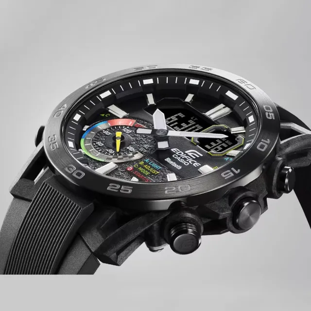 【CASIO 卡西歐】EDIFICE 藍牙連線 賽車方向盤雙顯腕錶 禮物推薦 畢業禮物(ECB-40MP-1A)