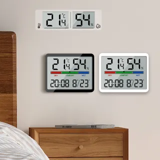 【YOLU】多功能磁吸壁掛彩屏電子溫濕度計 自動檢測溫濕度器(LED電子數字時鐘/鬧鐘/日曆)