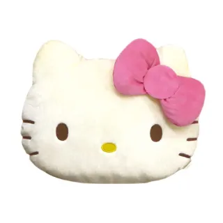 【小禮堂】Hello Kitty 絨毛大臉造型抱枕 - 粉蝴蝶結 復古系列(平輸品)
