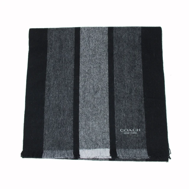 【COACH】直條紋羊毛圍巾(黑灰)