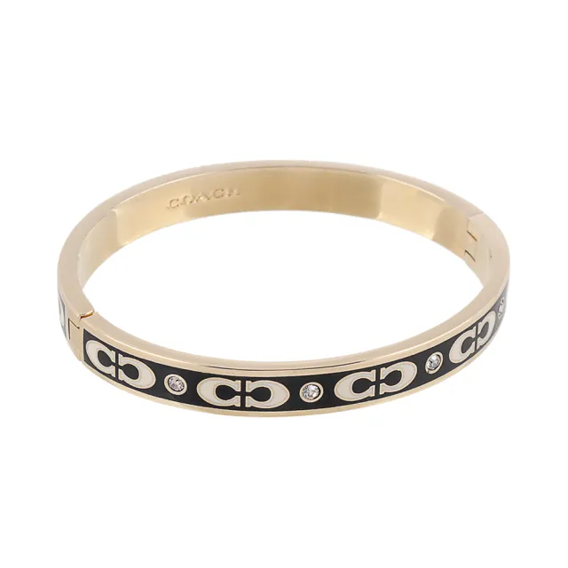 【COACH】CC Logo 琺瑯及玻璃水鑽不可調手環(金色/黑色)