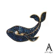 【ANGEL】海洋鯨魚珍珠閃耀鋯石2用胸針別針(藍色)