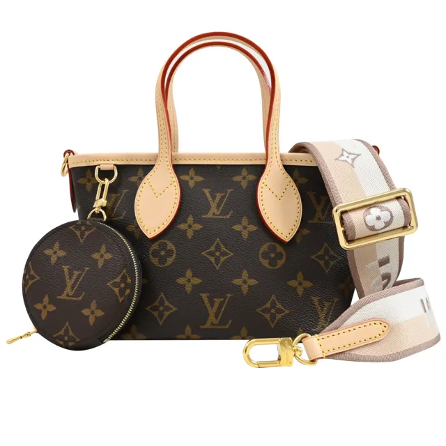 【Louis Vuitton 路易威登】LV M46705 Neverfull BB 經典印花手提斜背二合一零錢包兩用包(現貨)