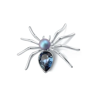 【ANGEL】閃耀珍珠水晶蜘蛛2用胸針別針(藍色)