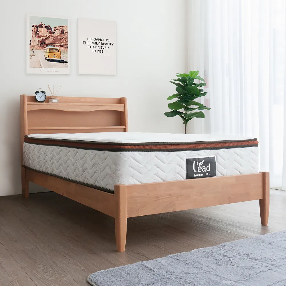 【麗得傢居】宮崎3.5尺實木床架+涼感三線獨立筒床墊二件式 單人加大床架 床台 單人床組(床墊十年保固)