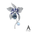 【ANGEL】華麗花卉珍珠水晶耀眼鋯石2用胸針別針(銀藍色)