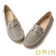 【ORIN】牛皮金屬飾釦洞洞平底鞋(可可灰)