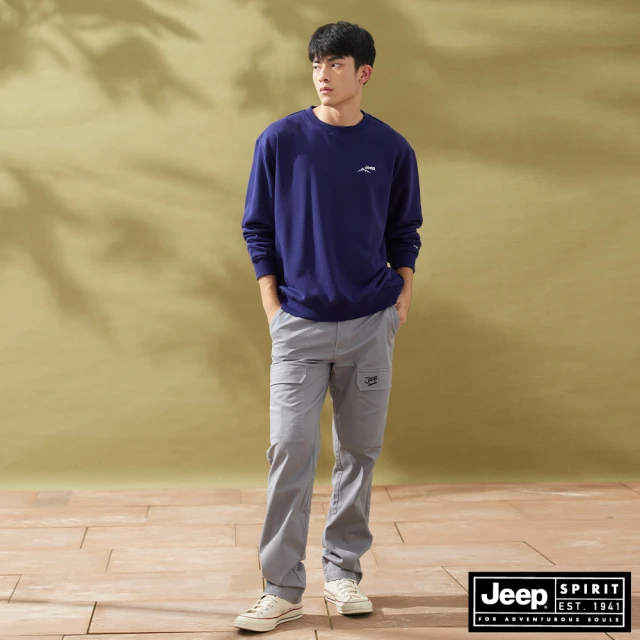 【JEEP】男裝 經典斜紋素面口袋工作褲(灰色)