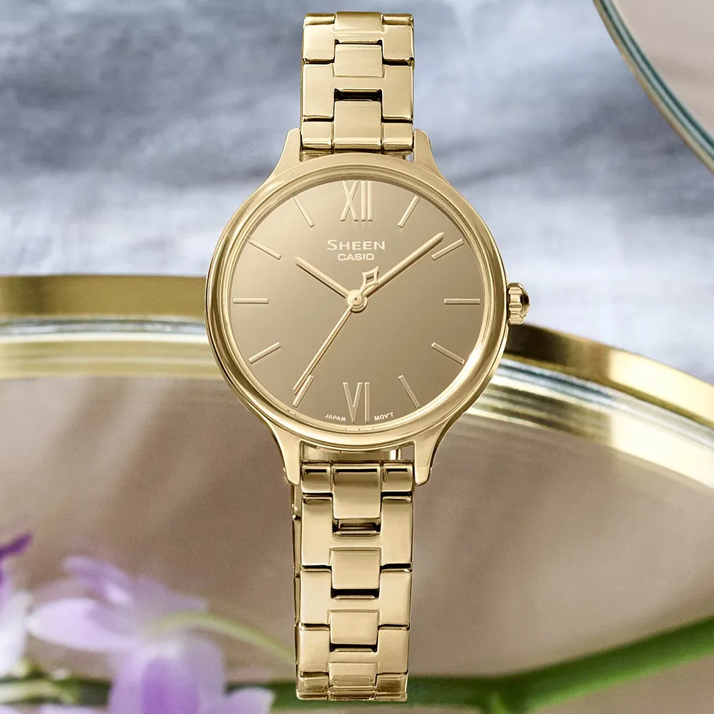 【CASIO 卡西歐】SHEEN 鏡面簡約時尚腕錶 送禮推薦 禮物(SHE-4560G-9A)