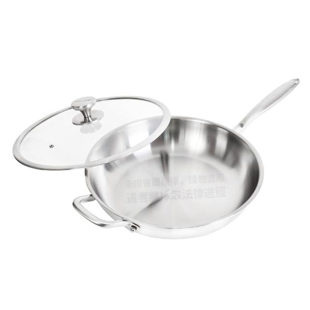 【Top Chef 頂尖廚師】頂級白晶316不鏽鋼深型平底鍋34cm 附蓋(無塗層鍋｜316不鏽鋼鍋｜不鏽鋼平底鍋)