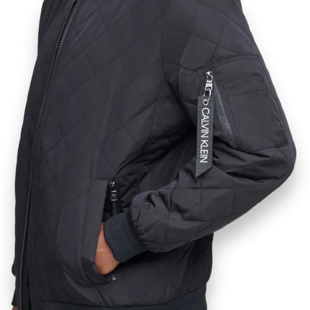 【Calvin Klein 凱文克萊】CK 男生 風衣外套 菱格紋 鋪棉 MA1 男款 防風 飛行外套