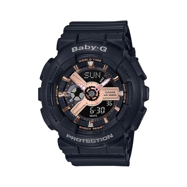 CASIO 卡西歐 BA-110RG-1ADR BABY-G 經典復古多功能電子雙顯玫瑰金街頭時尚手錶