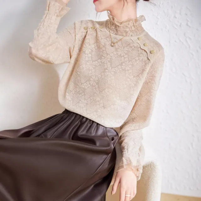 【LANNI 藍尼】● 繡花氣質寬鬆高級感上衣(長袖/OL/上班穿搭/女裝)