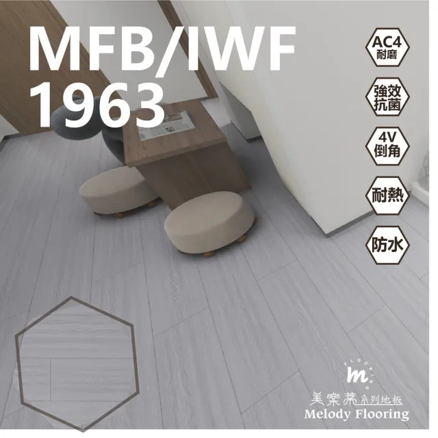 【美樂蒂】MFB/IWF防水卡扣超耐磨地板0.51坪/箱-1963(無機地板)